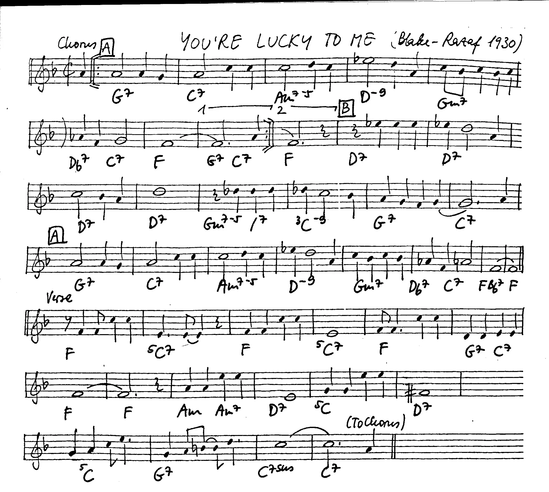 you're lucky to me free jazz leadsheet - Courtesy of the Jungle Jazz Band
